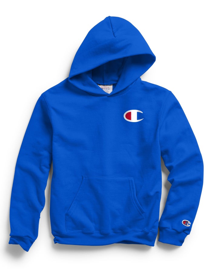 Champion Double Dry Giant C Logo Erkek Çocuk Kapşonlu Sweatshirt Mavi ( HPADEN218 )